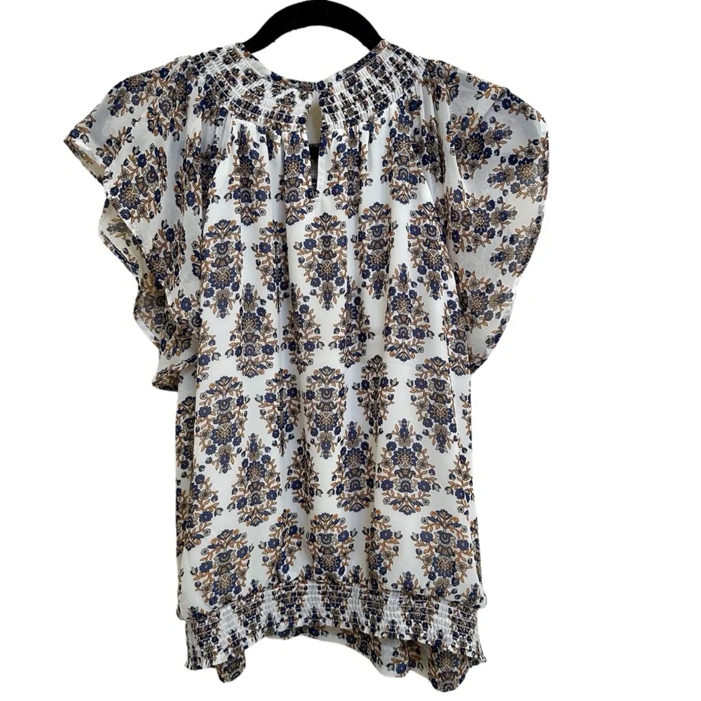 Express Floral Paisley Sleeveless Blouse with Pleated Neckline - Picture 2 of 8